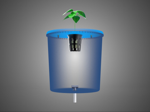 水培蓝色储水桶网盆模块荷兰植物生长 3D 模型