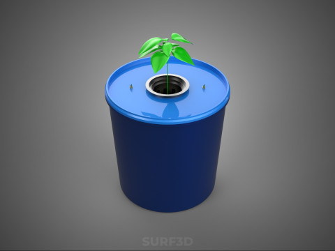 HİDROPONİK MAVİ REZERVUAR KOVASI NET SAKSI MOD&Uuml;L&Uuml; HOLLANDALI BİTKİ B&Uuml;Y&Uuml;TME 3D Model