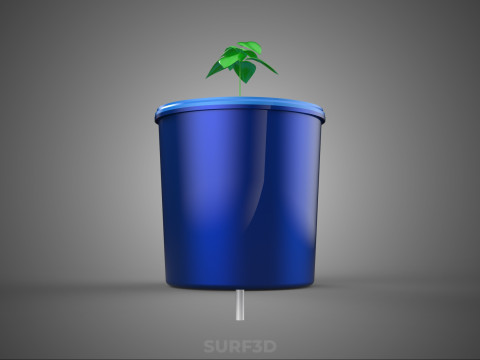 HİDROPONİK MAVİ REZERVUAR KOVASI NET SAKSI MOD&Uuml;L&Uuml; HOLLANDALI BİTKİ B&Uuml;Y&Uuml;TME 3D Model