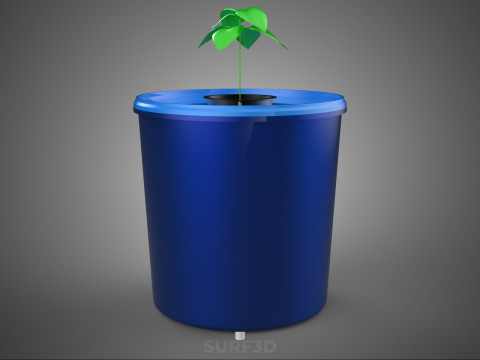 HİDROPONİK MAVİ REZERVUAR KOVASI NET SAKSI MOD&Uuml;L&Uuml; HOLLANDALI BİTKİ B&Uuml;Y&Uuml;TME 3D Model