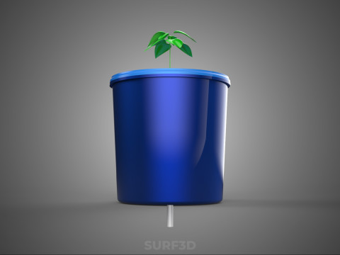 HİDROPONİK MAVİ REZERVUAR KOVASI NET SAKSI MOD&Uuml;L&Uuml; HOLLANDALI BİTKİ B&Uuml;Y&Uuml;TME 3D Model