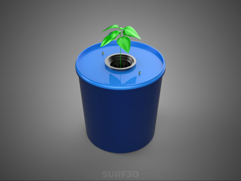 HİDROPONİK MAVİ REZERVUAR KOVASI NET SAKSI MOD&Uuml;L&Uuml; HOLLANDALI BİTKİ B&Uuml;Y&Uuml;TME 3D Model