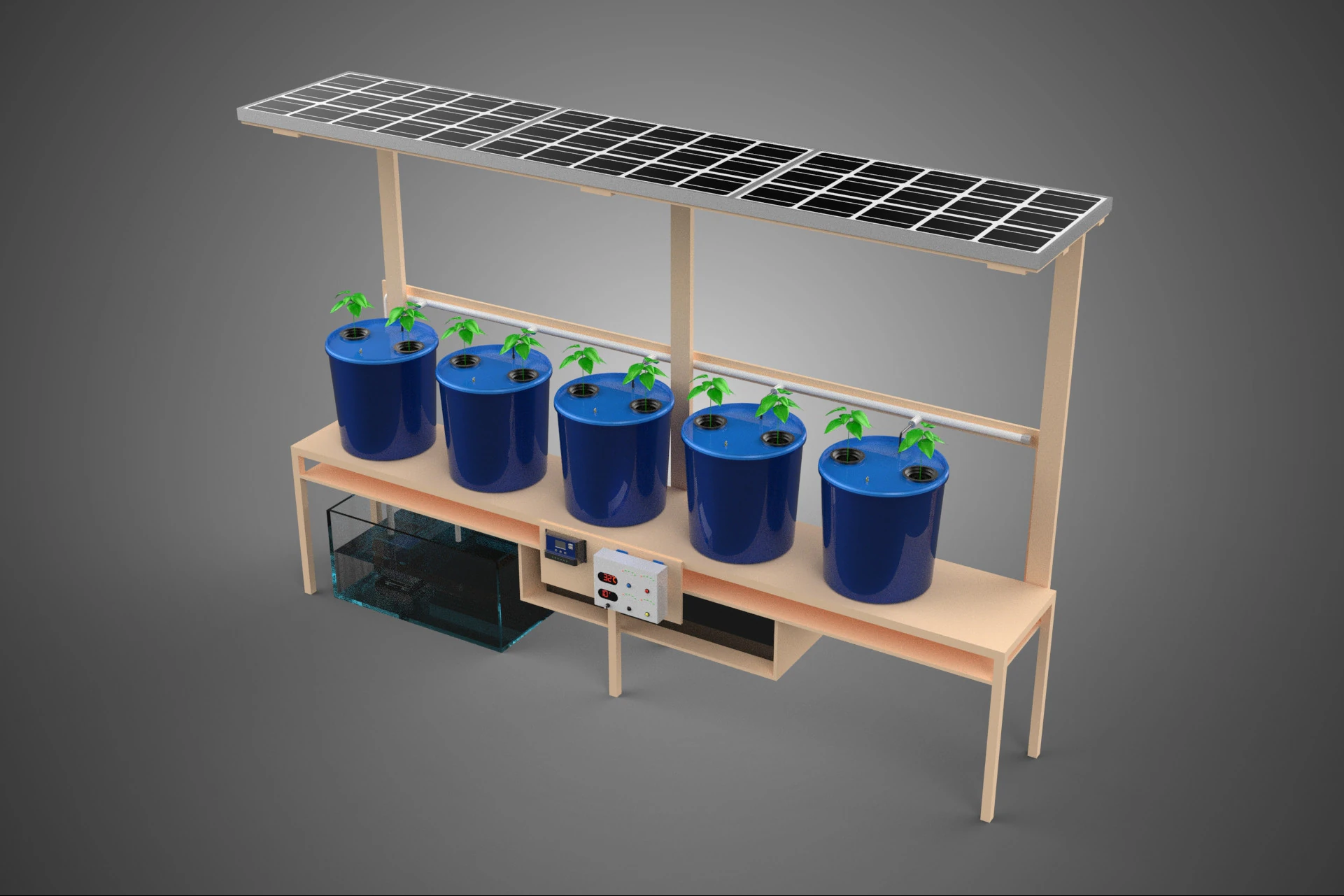 SOLAR PANEL IOT IRRIGATION DUTCH BUCKET SYSTEM HYDROPONIC PLANT 3D Model .c4d .max .obj .3ds .fbx .stl .blend