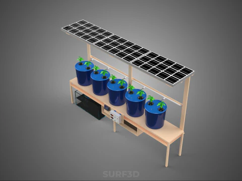 SOLAR PANEL IOT IRRIGATION DUTCH BUCKET SYSTEM HYDROPONIC PLANT 3D Model
