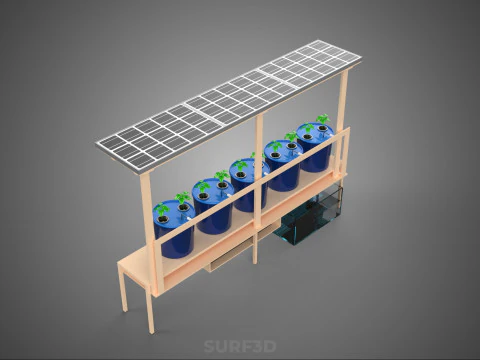 SOLAR PANEL IOT IRRIGATION DUTCH BUCKET SYSTEM HYDROPONIC PLANT 3D Model