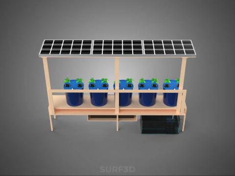 SOLAR PANEL IOT IRRIGATION DUTCH BUCKET SYSTEM HYDROPONIC PLANT 3D Model
