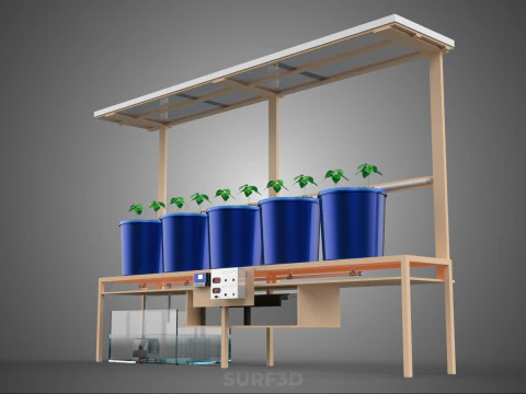 SOLAR PANEL IOT IRRIGATION DUTCH BUCKET SYSTEM HYDROPONIC PLANT 3D Model