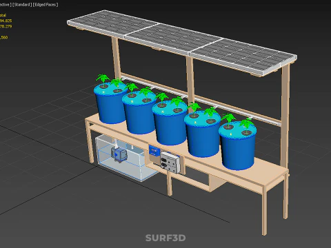 SOLAR PANEL IOT IRRIGATION DUTCH BUCKET SYSTEM HYDROPONIC PLANT 3D Model