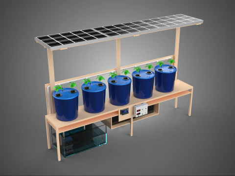 IOT SOLAR POWERED DUTCH BUCKET SYSTEM HYDROPONIC FARMING PLANT 3D Model