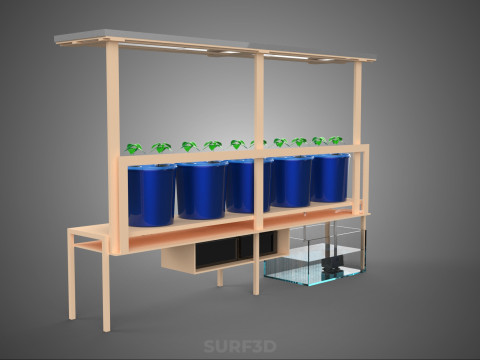 TANAMAN PERTANIAN HIDROPONIK SISTEM BUCKET BELANDA BERTENAGA SURYA IOT Model 3D