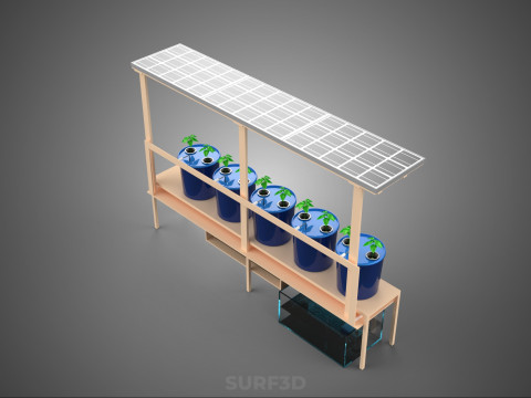 TANAMAN PERTANIAN HIDROPONIK SISTEM BUCKET BELANDA BERTENAGA SURYA IOT Model 3D