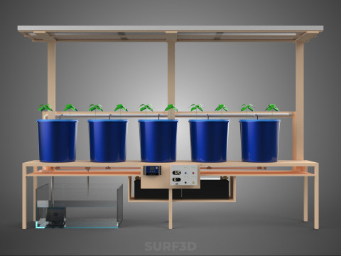 TANAMAN PERTANIAN HIDROPONIK SISTEM BUCKET BELANDA BERTENAGA SURYA IOT Model 3D