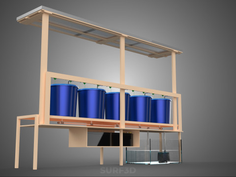 TANAMAN PERTANIAN HIDROPONIK SISTEM BUCKET BELANDA BERTENAGA SURYA IOT Model 3D