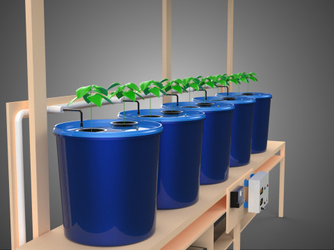 TANAMAN PERTANIAN HIDROPONIK SISTEM BUCKET BELANDA BERTENAGA SURYA IOT Model 3D
