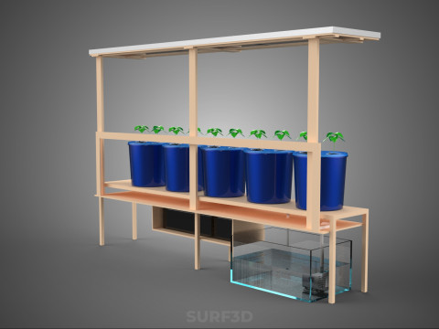 TANAMAN PERTANIAN HIDROPONIK SISTEM BUCKET BELANDA BERTENAGA SURYA IOT Model 3D