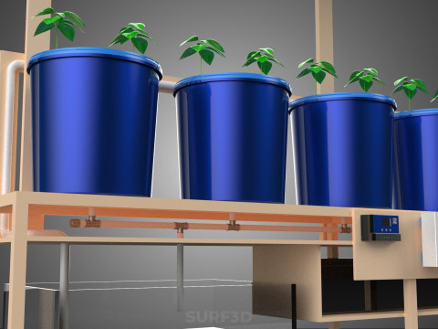 TANAMAN PERTANIAN HIDROPONIK SISTEM BUCKET BELANDA BERTENAGA SURYA IOT Model 3D