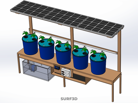 TANAMAN PERTANIAN HIDROPONIK SISTEM BUCKET BELANDA BERTENAGA SURYA IOT Model 3D