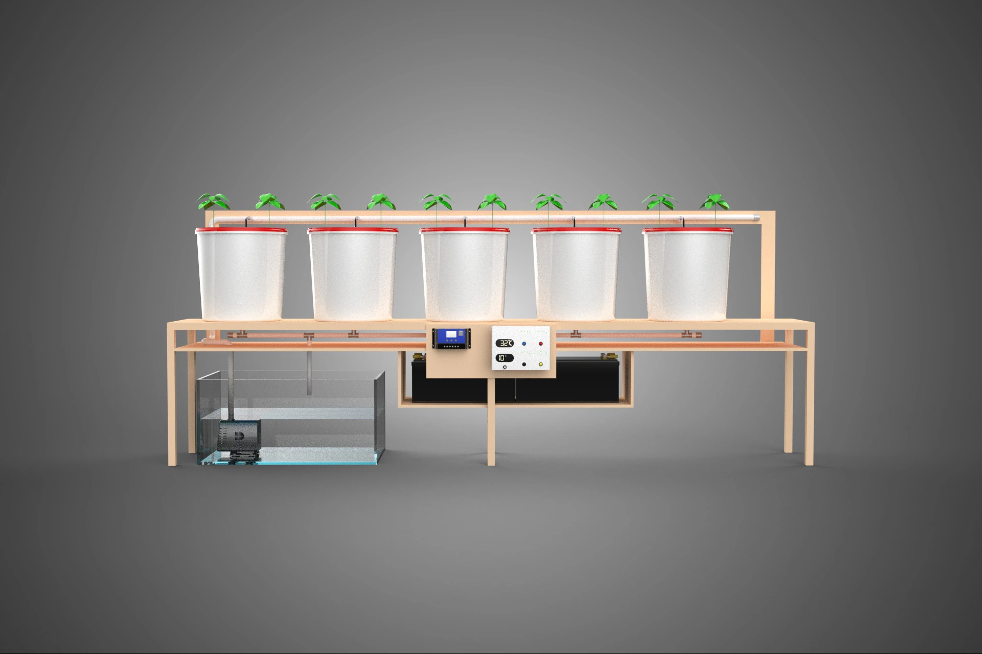 IOT HYDROPONIC PLANT AUTO CONTROL DUTCH BUCKET IRRIGATION SYSTEM 3D Model .c4d .max .obj .3ds .fbx .stl .blend 