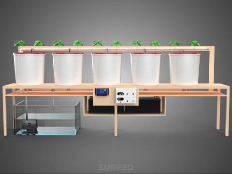 IOT PLANT POT RECIRCULATING HYDROPONIC DUTCH BUCKET SYSTEM SETUP 3D Model