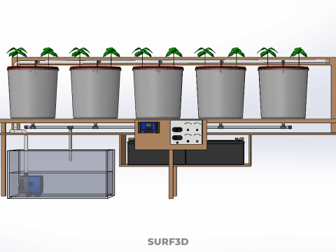 IOT PLANT POT RECIRCULATING HYDROPONIC DUTCH BUCKET SYSTEM SETUP 3D Model