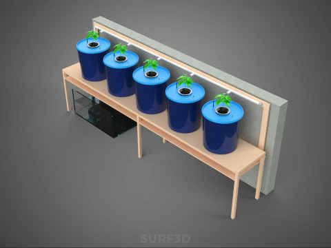 5 POT HYDROPONIC BATO BUCKET GROW RACK PLANT BENCH FEED STATION 3D Model