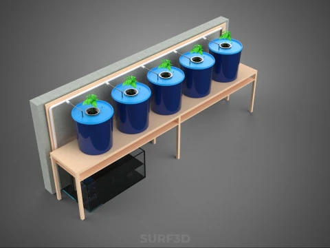 5 POT HYDROPONIC BATO BUCKET GROW RACK PLANT BENCH FEED STATION 3D Model