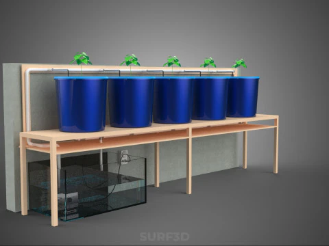 5 POT HYDROPONIC BATO BUCKET GROW RACK PLANT BENCH FEED STATION 3D Model
