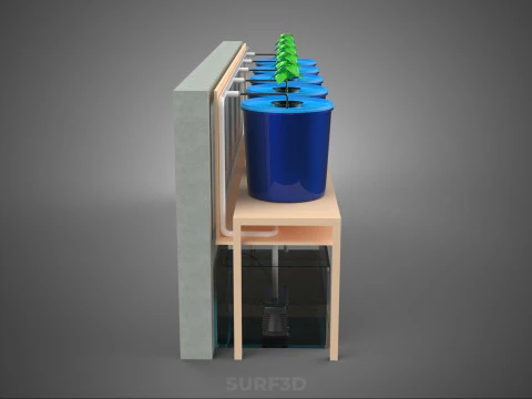 5 POT HYDROPONIC BATO BUCKET GROW RACK PLANT BENCH FEED STATION 3D Model