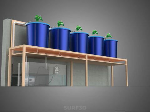 5 POT HYDROPONIC BATO BUCKET GROW RACK PLANT BENCH FEED STATION 3D Model