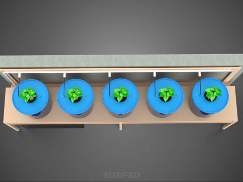 5 POT HYDROPONIC BATO BUCKET GROW RACK PLANT BENCH FEED STATION 3D Model