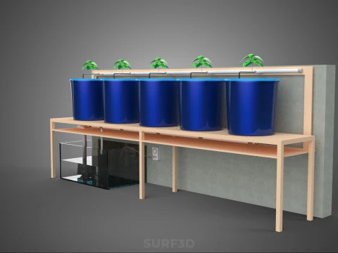 5 POT HYDROPONIC BATO BUCKET GROW RACK PLANT BENCH FEED STATION 3D Model
