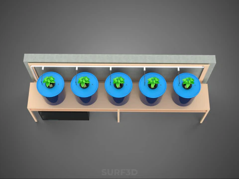 5 POT HYDROPONIC BATO BUCKET GROW RACK PLANT BENCH FEED STATION 3D Model