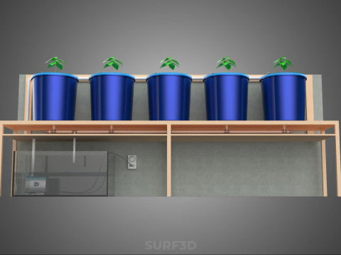 5 POT HYDROPONIC BATO BUCKET GROW RACK PLANT BENCH FEED STATION 3D Model