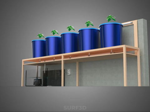 5 POT HYDROPONIC BATO BUCKET GROW RACK PLANT BENCH FEED STATION 3D Model