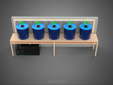 5 POT HYDROPONIC BATO BUCKET GROW RACK PLANT BENCH FEED STATION 3D Model