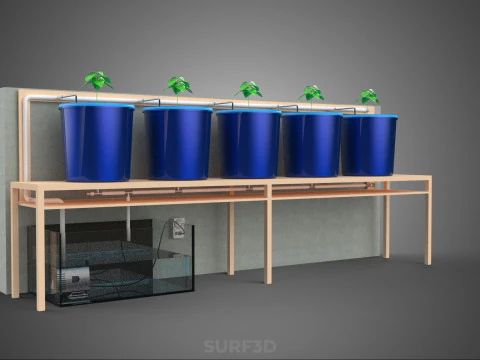 5 POT HYDROPONIC BATO BUCKET GROW RACK PLANT BENCH FEED STATION 3D Model