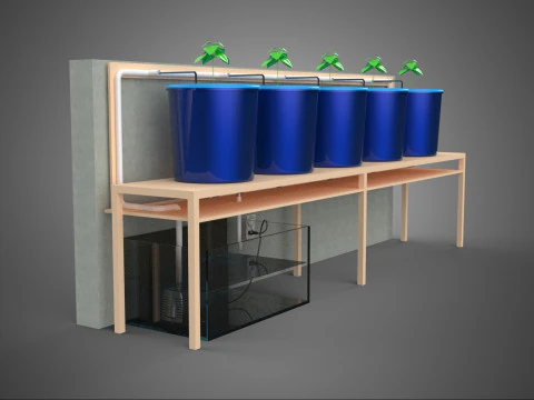 5 POT HYDROPONIC BATO BUCKET GROW RACK PLANT BENCH FEED STATION 3D Model