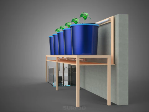 5 POT HYDROPONIC BATO BUCKET GROW RACK PLANT BENCH FEED STATION 3D Model