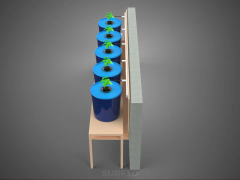 5 POT HYDROPONIC BATO BUCKET GROW RACK PLANT BENCH FEED STATION 3D Model