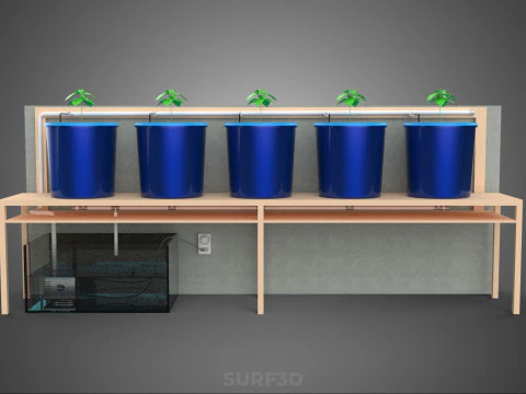 5 POT HYDROPONIC BATO BUCKET GROW RACK PLANT BENCH FEED STATION 3D Model