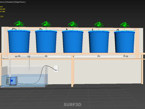 5 POT HYDROPONIC BATO BUCKET GROW RACK PLANT BENCH FEED STATION 3D Model