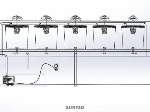5 POT HYDROPONIC BATO BUCKET GROW RACK PLANT BENCH FEED STATION 3D Model