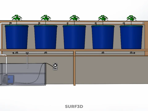5 POT HYDROPONIC BATO BUCKET GROW RACK PLANT BENCH FEED STATION 3D Model