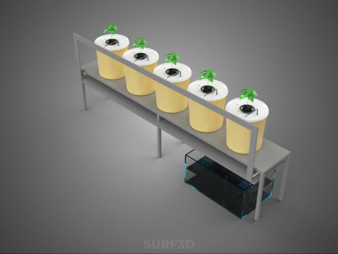 DUTCH BUCKET SYSTEM 5 POT RECIRCULATING HYDROPONICS SETUP PLANT 3D Model