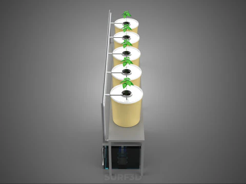 DUTCH BUCKET SYSTEM 5 POT RECIRCULATING HYDROPONICS SETUP PLANT 3D Model