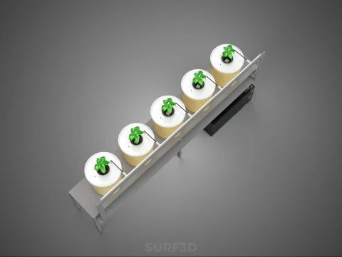 DUTCH BUCKET SYSTEM 5 POT RECIRCULATING HYDROPONICS SETUP PLANT 3D Model