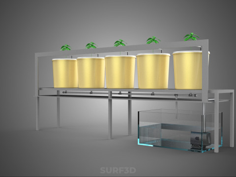 荷兰桶系统 5 罐循环水培装置 3D 模型