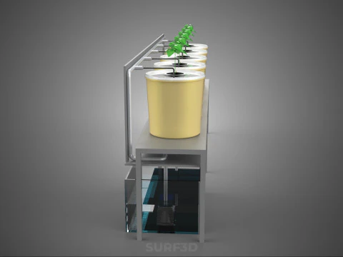 DUTCH BUCKET SYSTEM 5 POT RECIRCULATING HYDROPONICS SETUP PLANT 3D Model