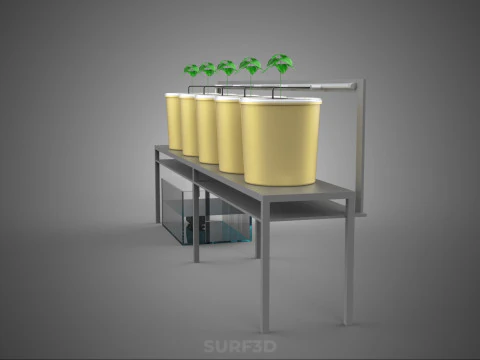 DUTCH BUCKET SYSTEM 5 POT RECIRCULATING HYDROPONICS SETUP PLANT 3D Model