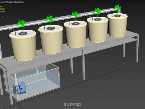 DUTCH BUCKET SYSTEM 5 POT RECIRCULATING HYDROPONICS SETUP PLANT 3D Model